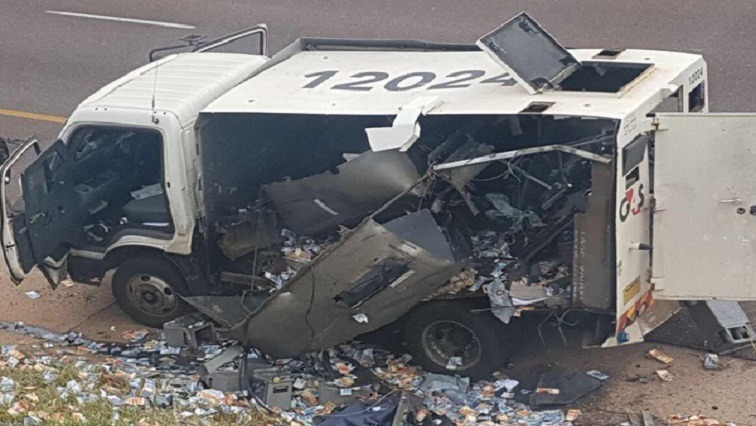 A cash-in-transit heist van that has been damaged during a robbery.